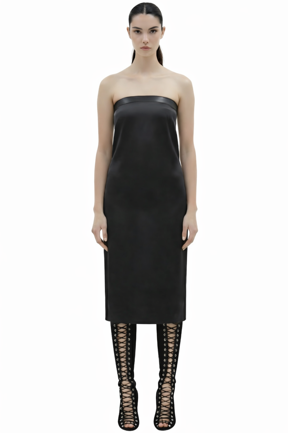 Strapless Leather Dress All Black