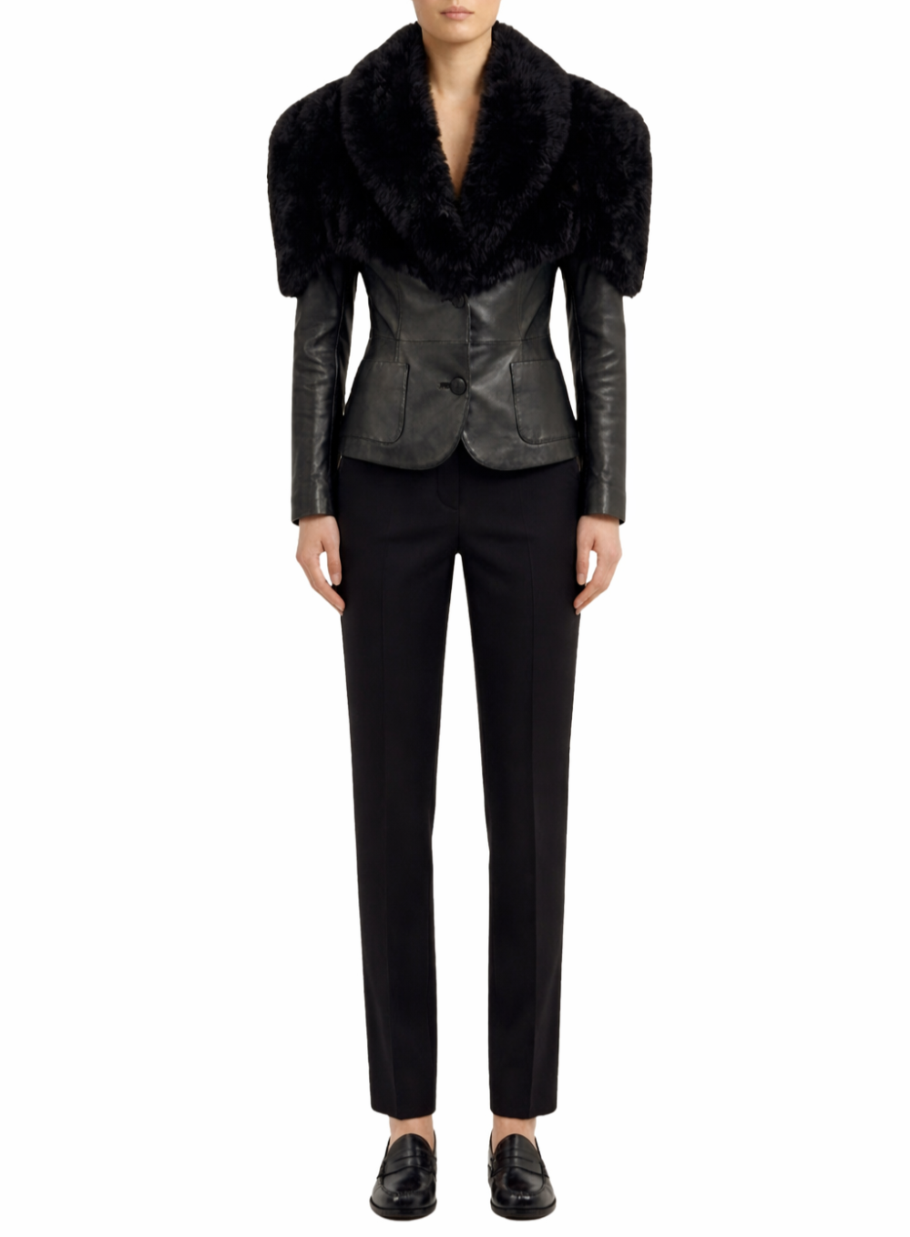 Shawl-Collar Leather Blazer