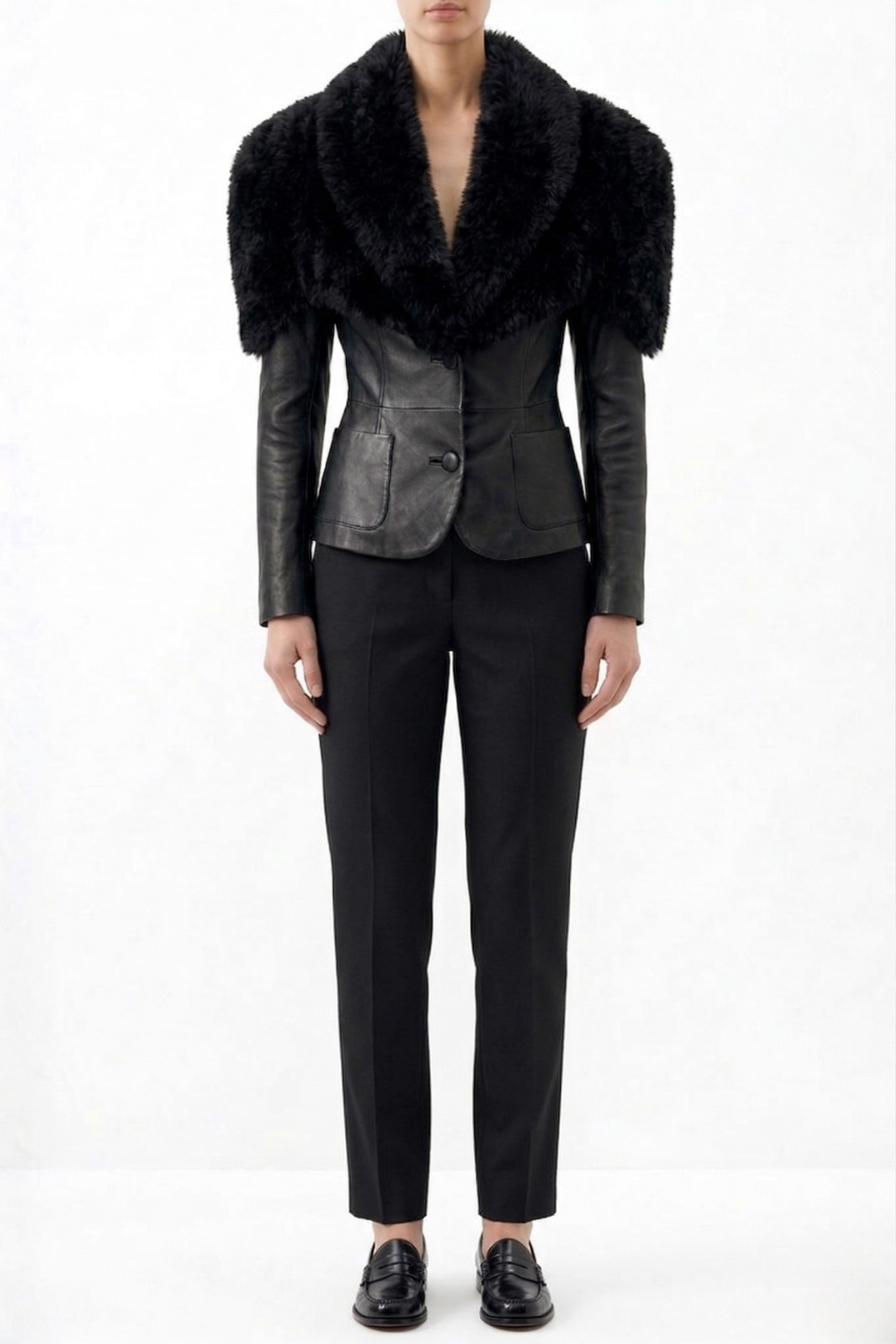 Shawl-Collar Leather Blazer