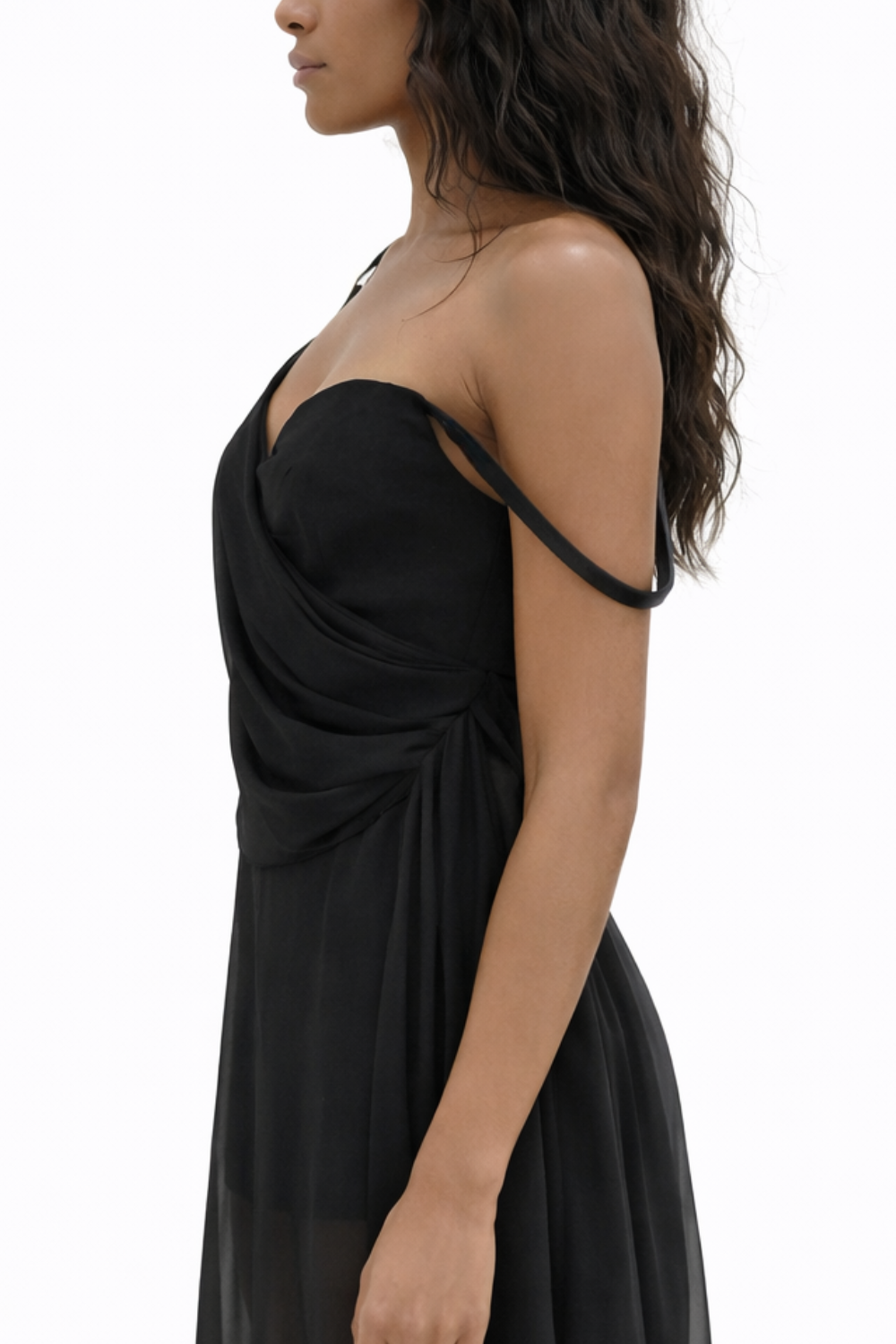 ADRIANNE WEBER Asymmetrical Dress anchored by fine Italian leather straps which suspend the silhouette