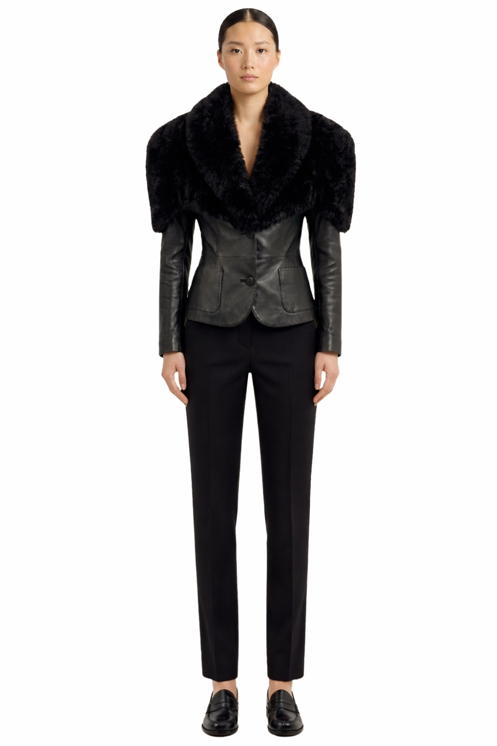 Shawl-Collar Leather Blazer