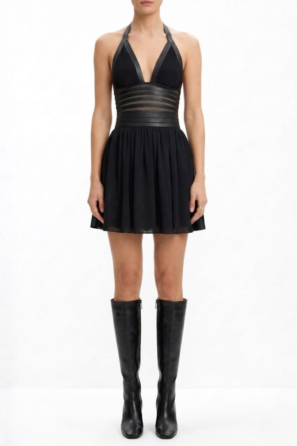 Leather-Banded Mini Dress
