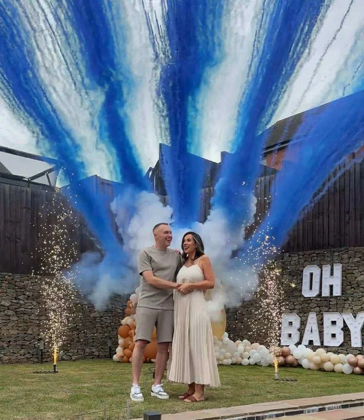 Firework display at gender reveal party