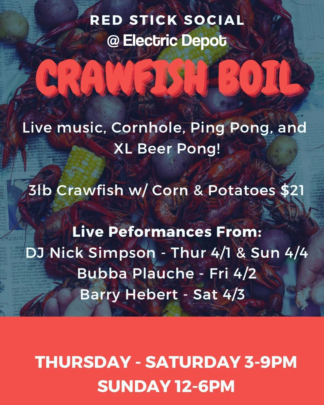RED STICK SOCIAL PRESENTS- "IT'S A CRAWFISH BOIL, Y'ALL"!