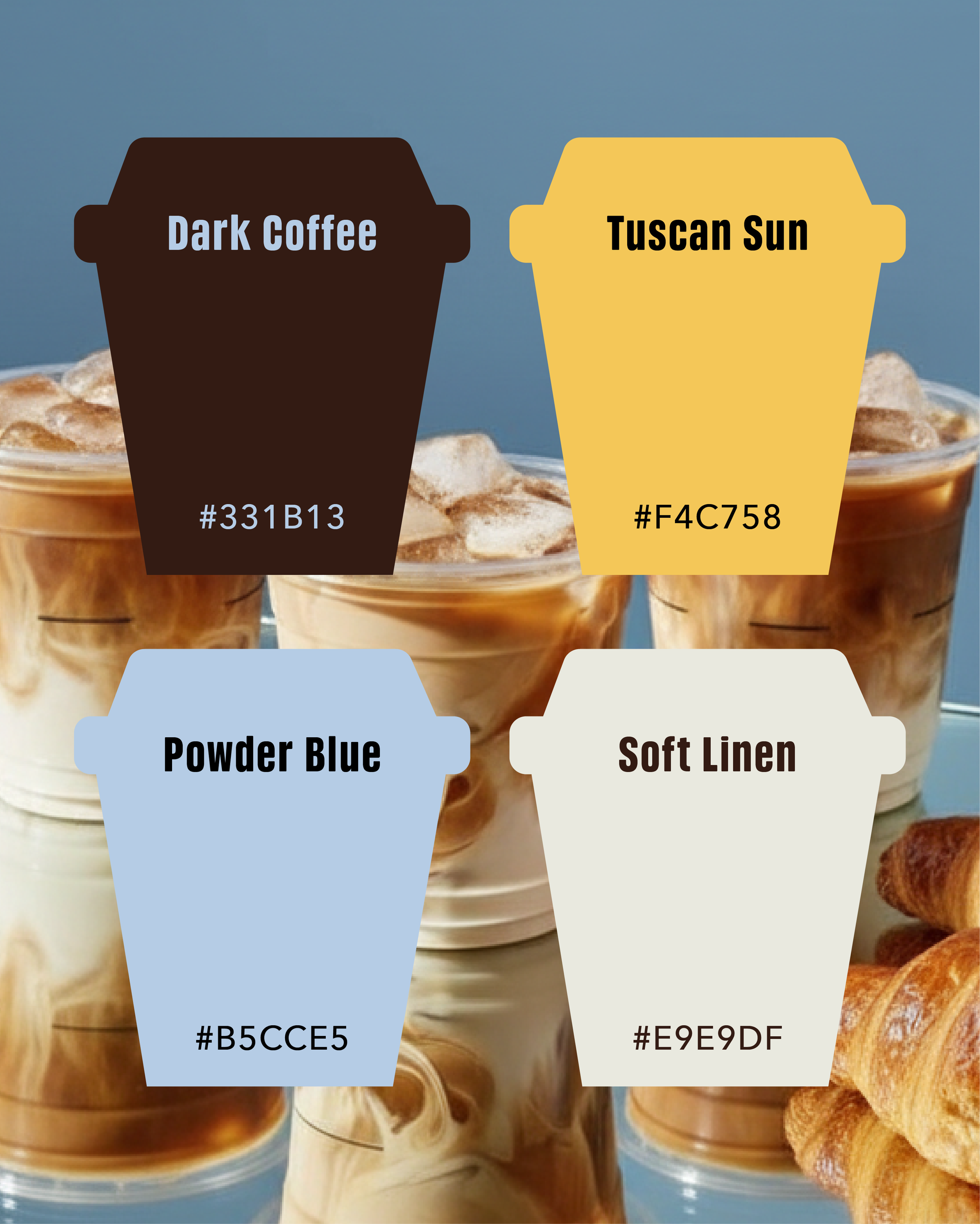 Brand color palette, powder blue, soft linen, tuscan sun, dark coffee