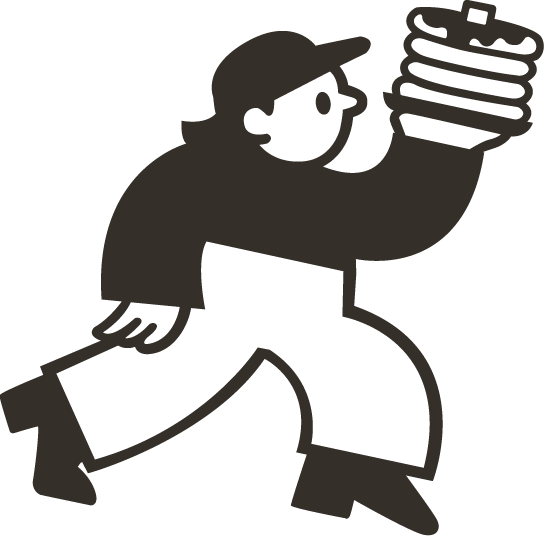 Cartoon character holding an stack of pancakes with a playful stance.