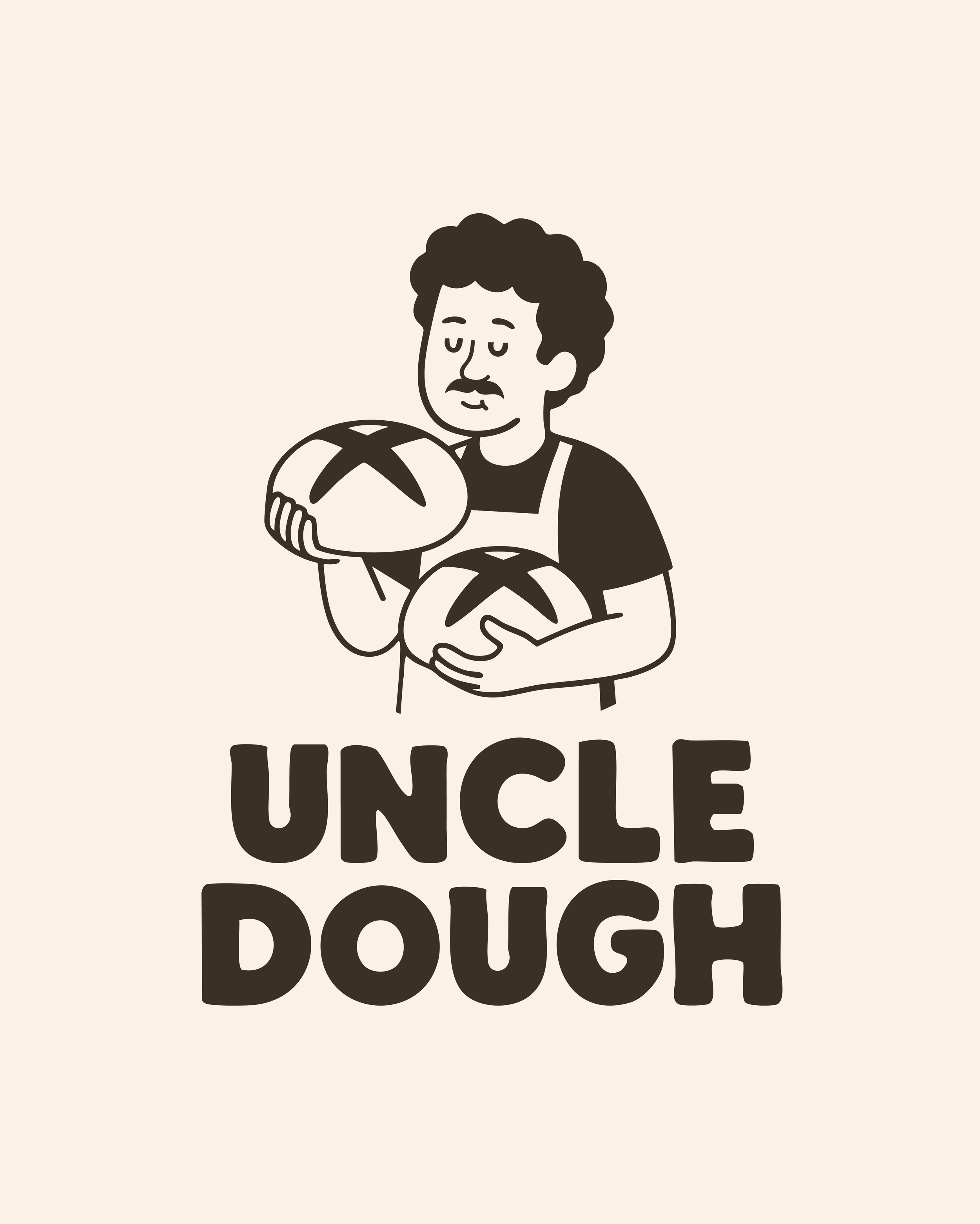 Beige background with dark brown logo