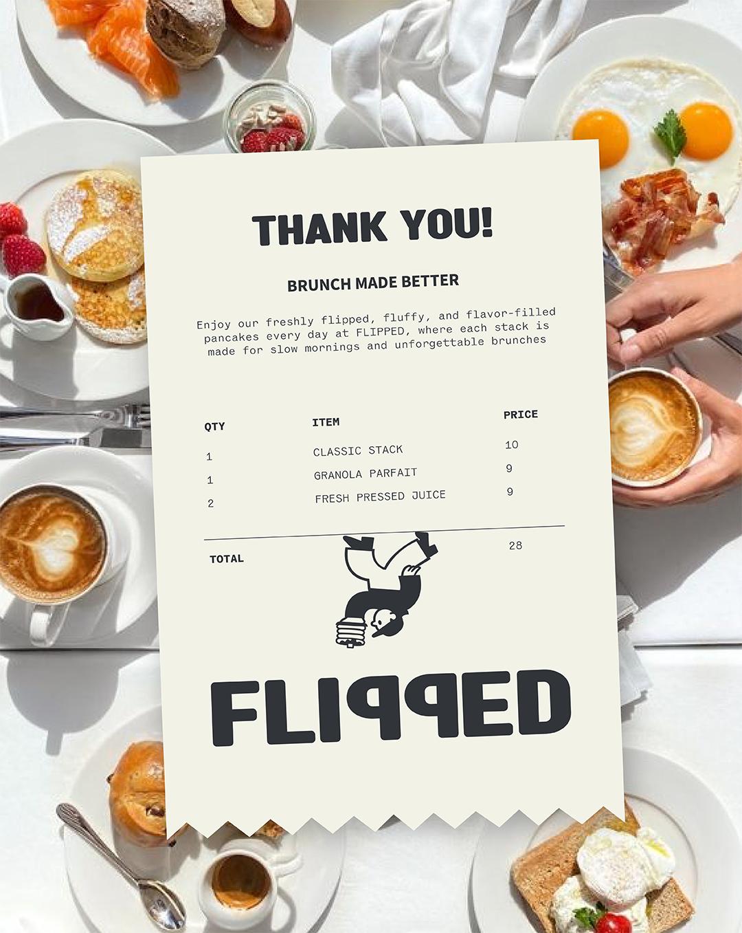 Recipt with an order and the brand name Flipped