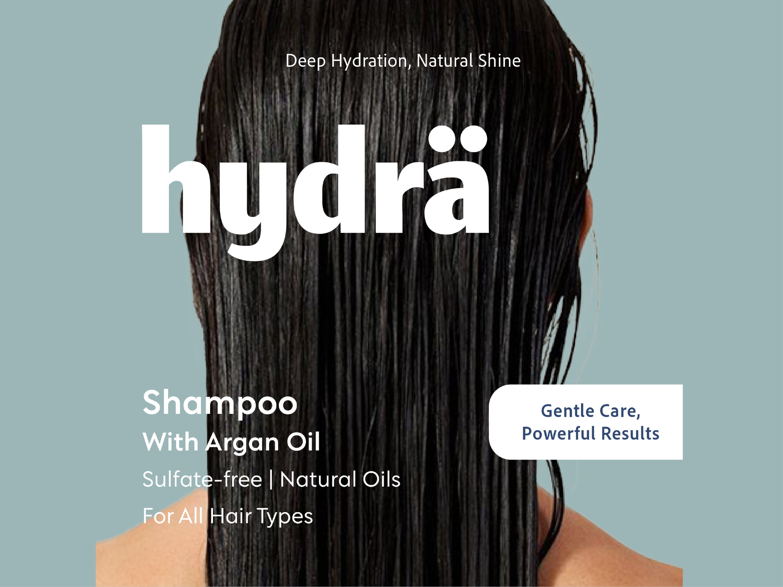 A woman's hair in the background with the logo