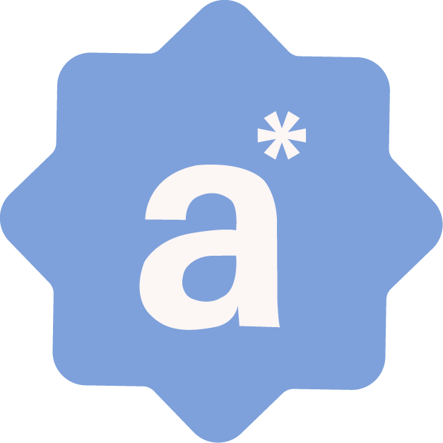 A blue badge with a white lowercase letter 'a' and an asterisk symbol, indicating a verified or popular status.
