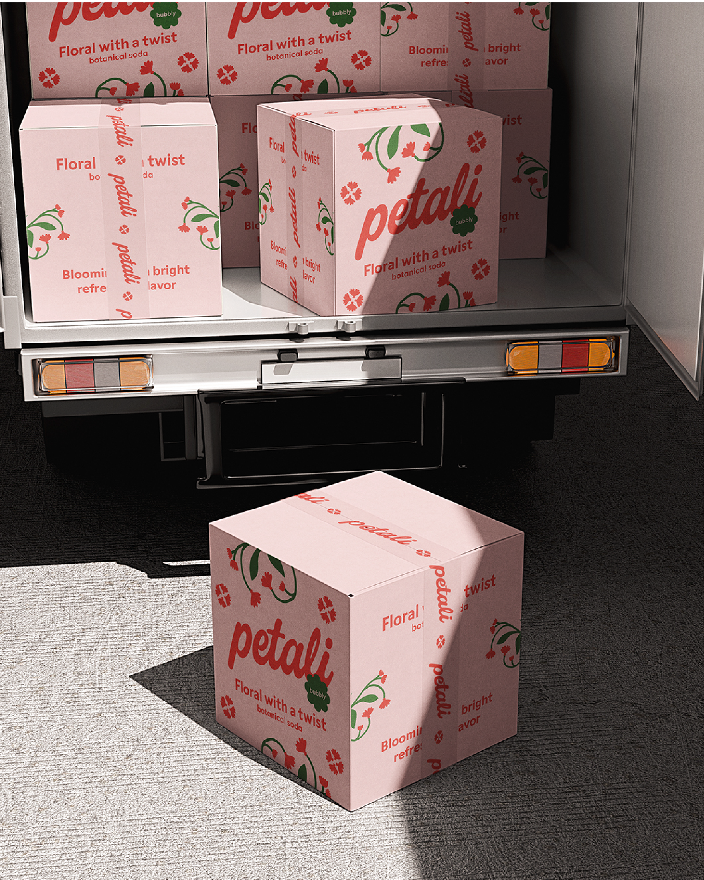 Delivery Boxes on floor and on truck