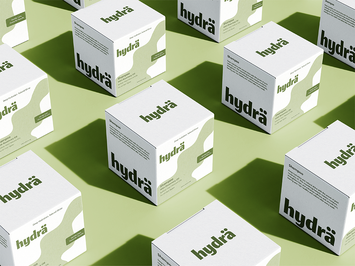 Green version of the Packaging for hydra a shampoo brand