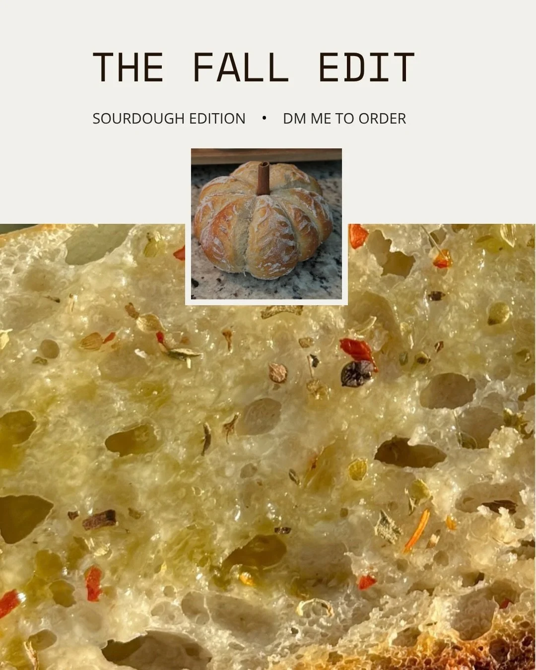 The Fall Edit is here.

A seasonal collection of handmade sourdough, baked fresh and made to order. 

DM to order 🤎 

#sourdough #charlotte #fallflavors #explorecharlotte