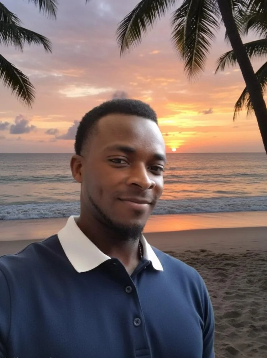 Reginald Duvillage (Dean Regy) enjoying a nice view at the beach. 