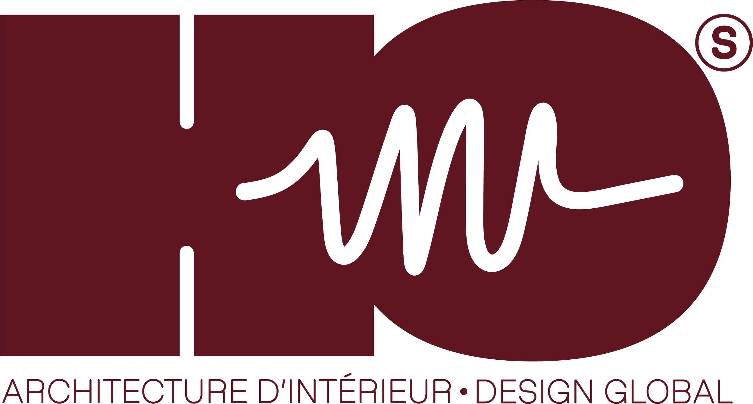 Logo de la société Astuce, spécialisée en architecture intérieure et design global, avec un symbole de ligne ondulée noire dans un cercle gris foncé à côté du nom de la société et du slogan en bas.