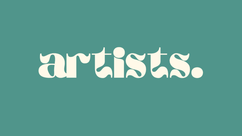 The word 'artists.' written in white stylized lowercase letters on a teal background.