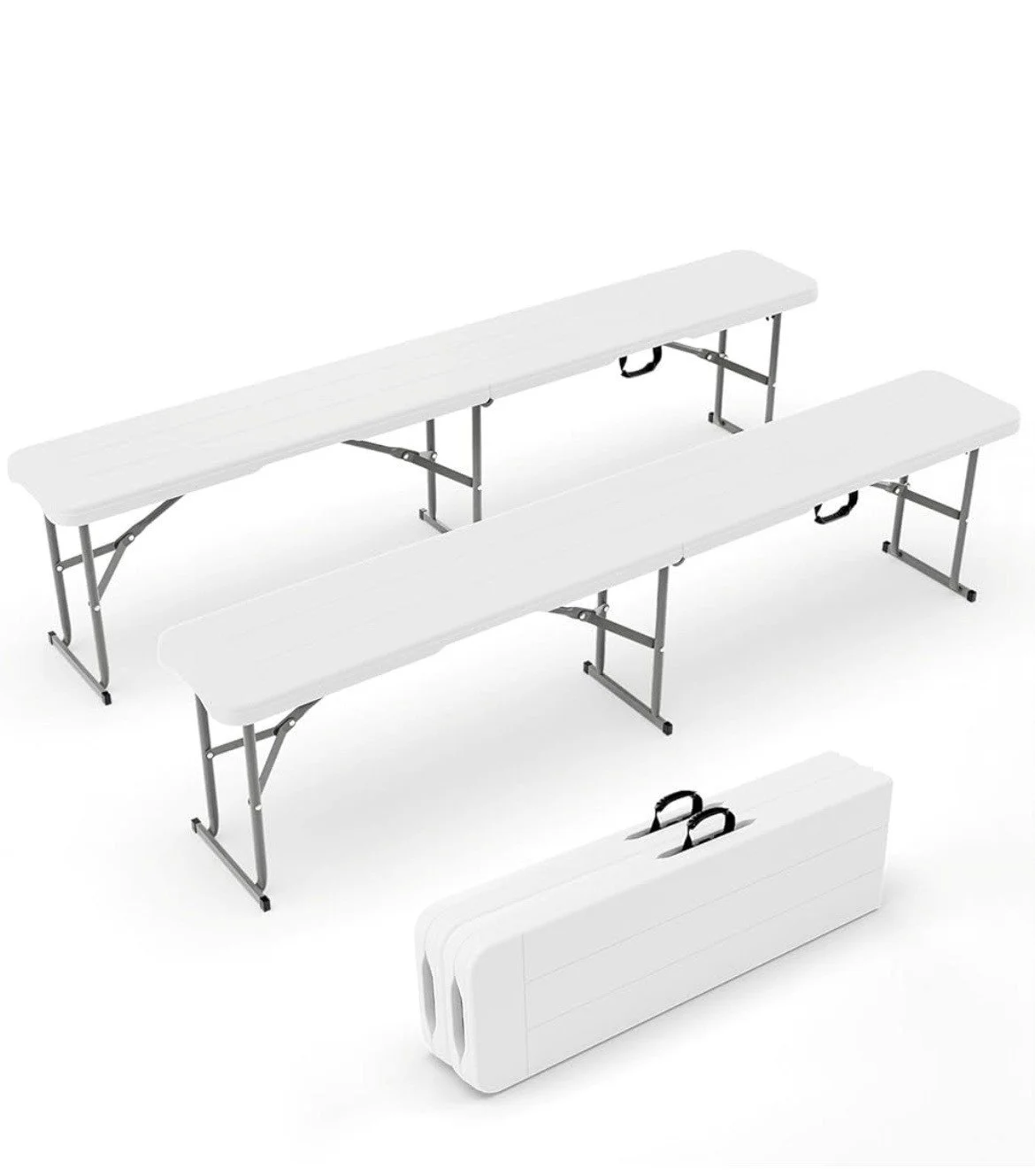 6' White Folding Benches