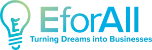 Colorful logo with abstract design and text that reads 'EforAll: Turning Dreams into Businesses'.