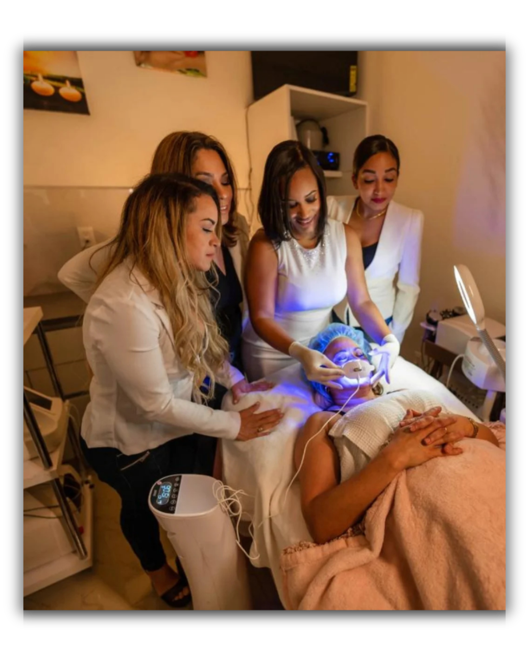 Kathy conducting a teeth whitening seminar at Kathy's Excellent Spa.