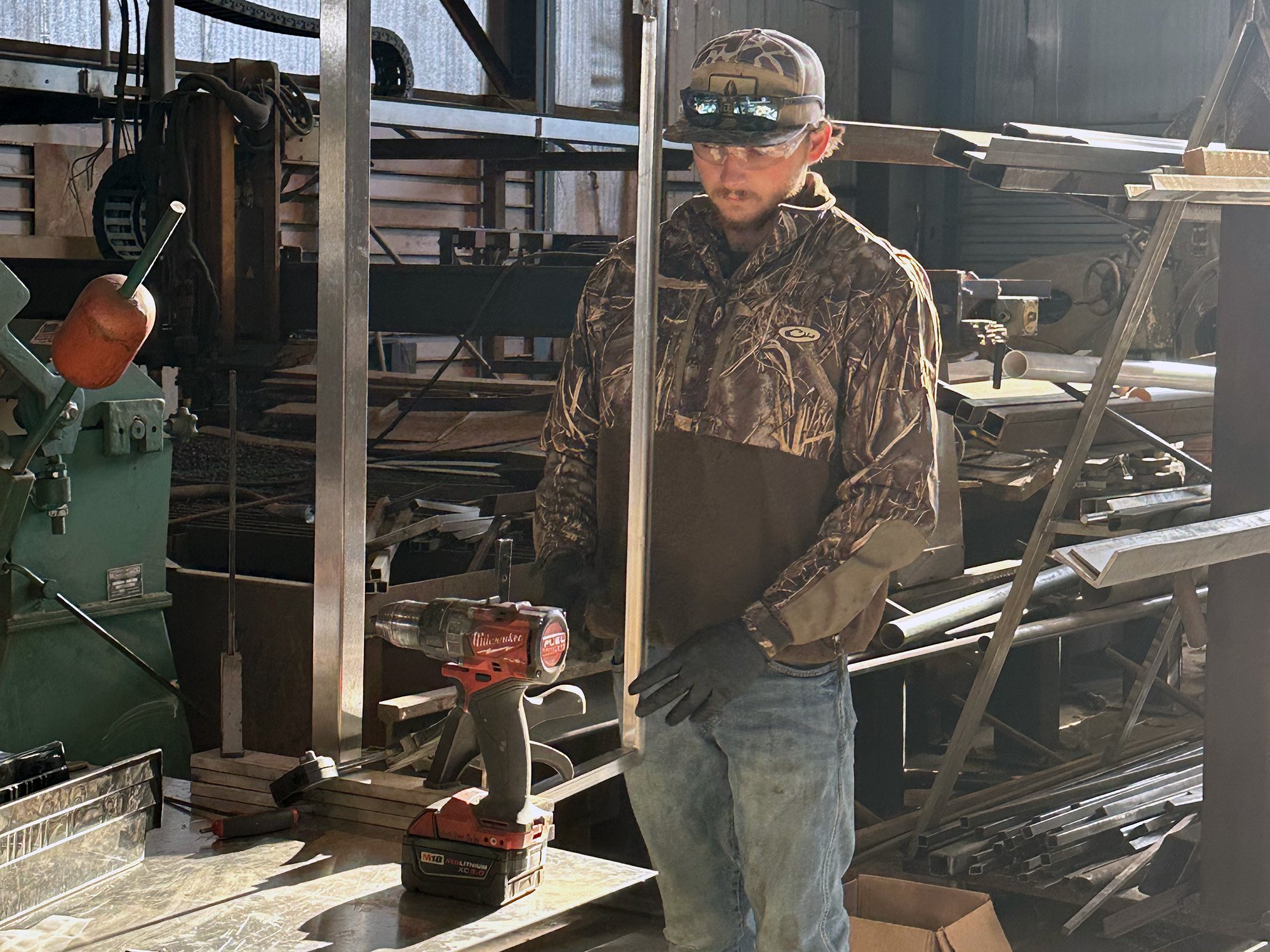 Working on specialty steel project at the shop