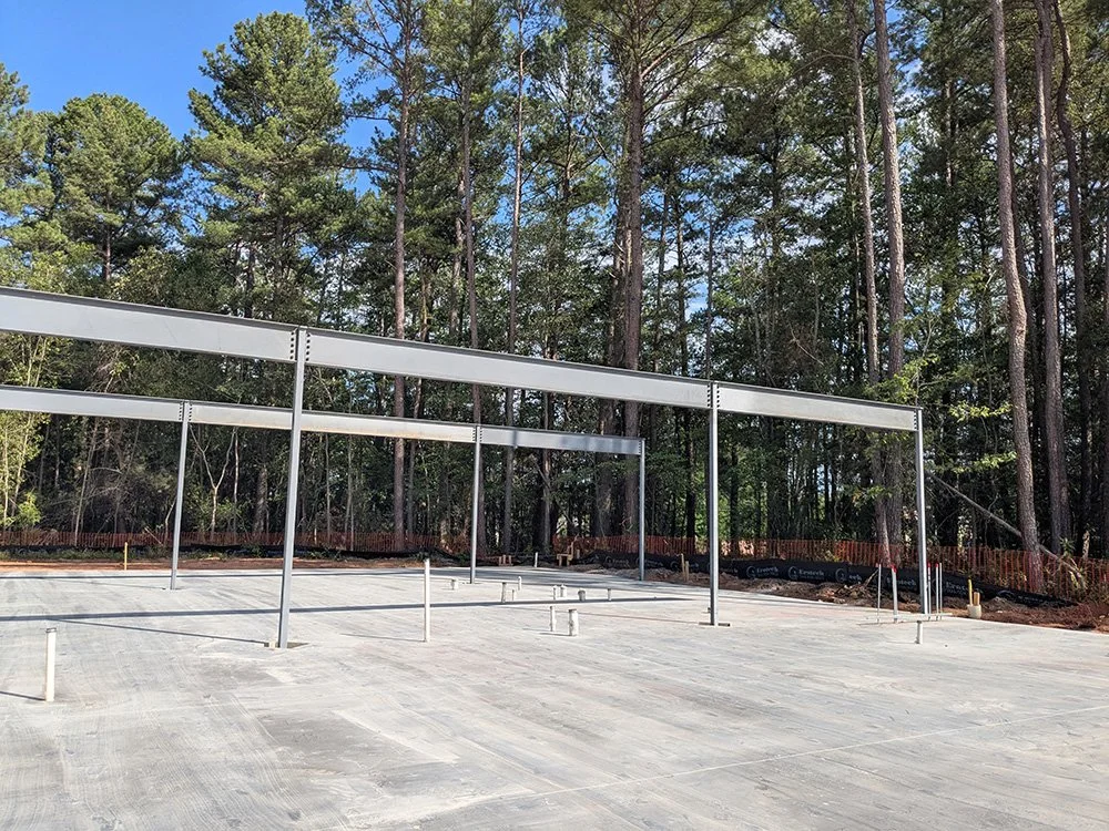structural steel beams at new construction of business