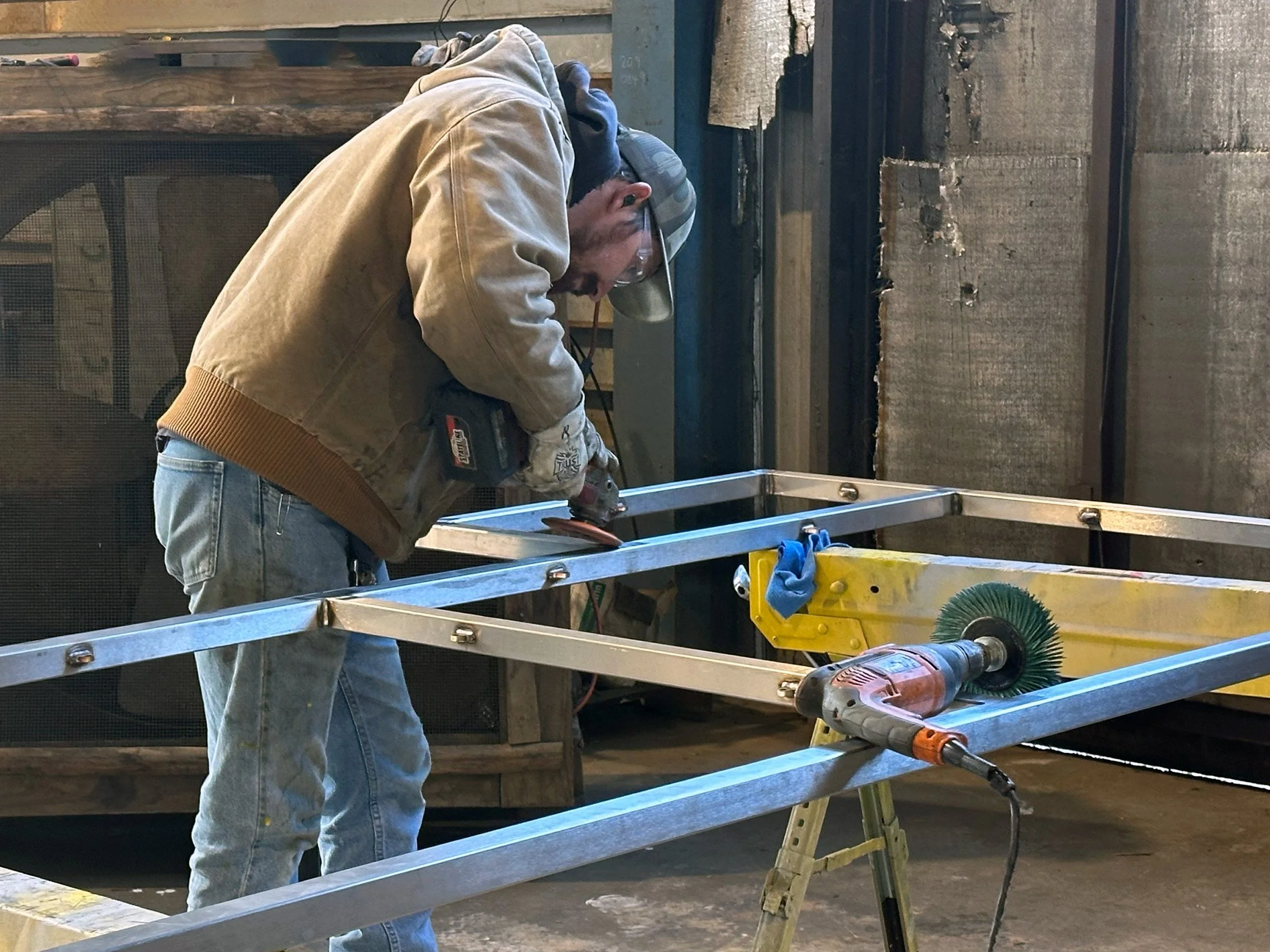 Metal fabrication work in progress at Stateline Fabrication shop