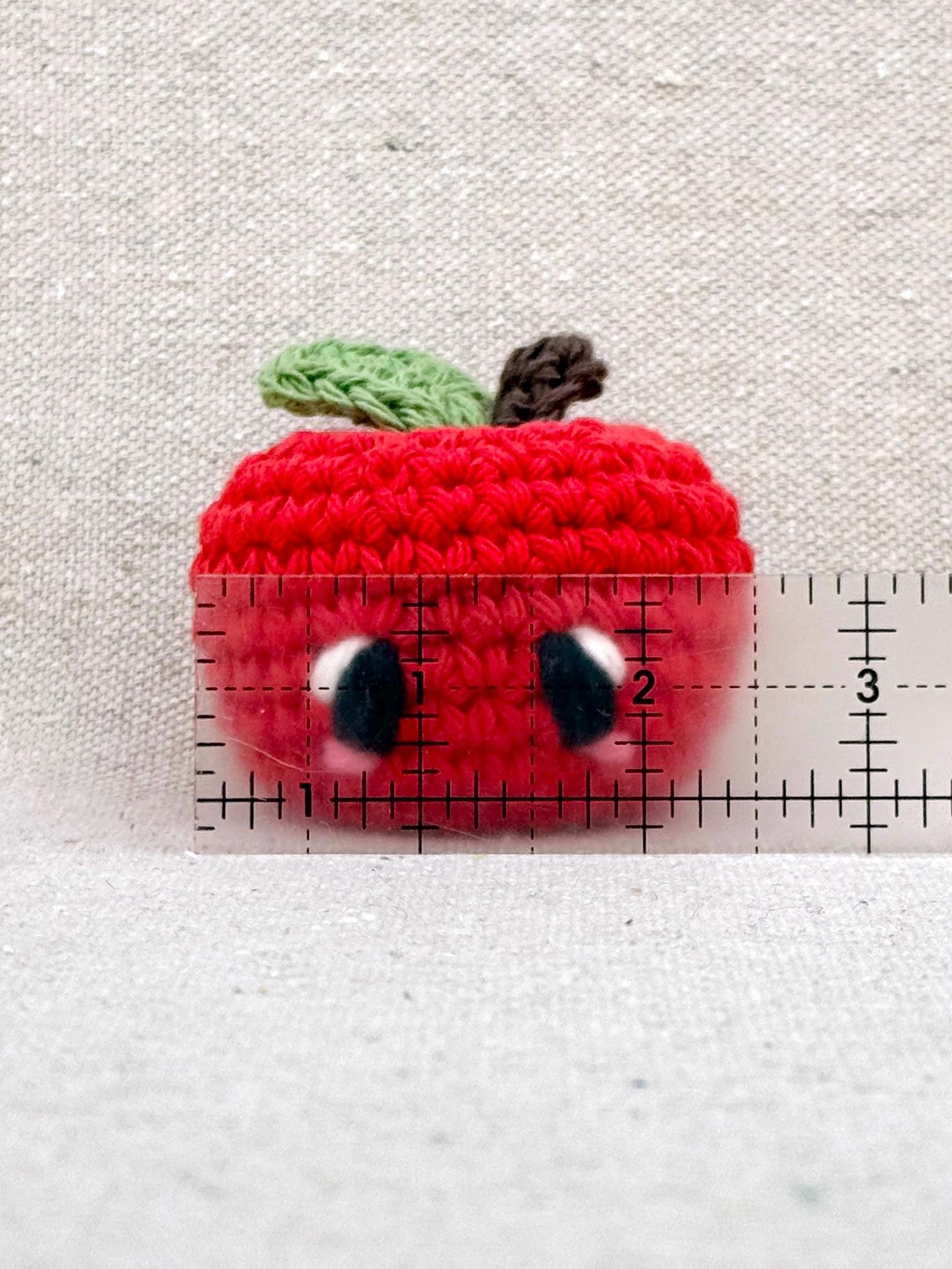 Amigurumi apple measuring 2.5 inches wide