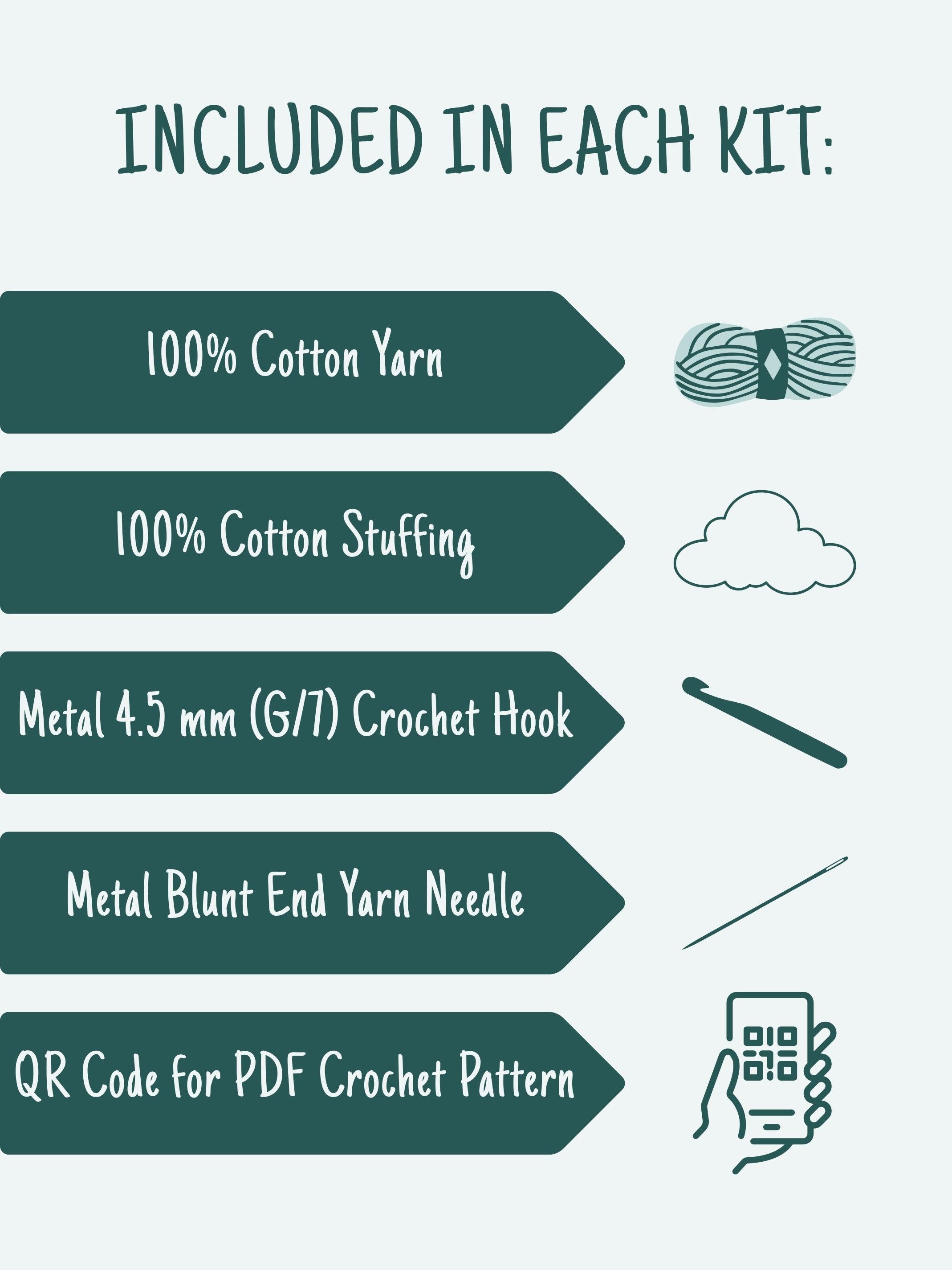 An infographic showing what’s included in each Emm and Skootch crochet kit