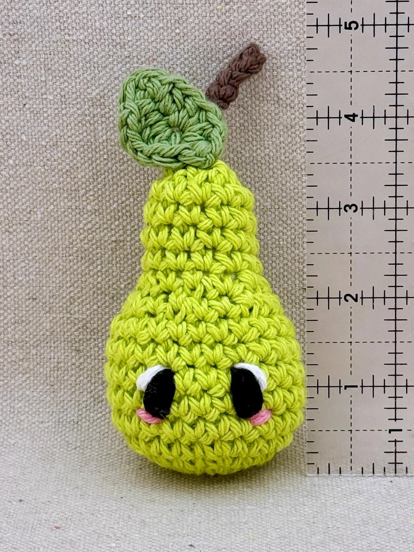 Crochet pear measuring 3.5 inches tall not including leaf or stem (Copy)