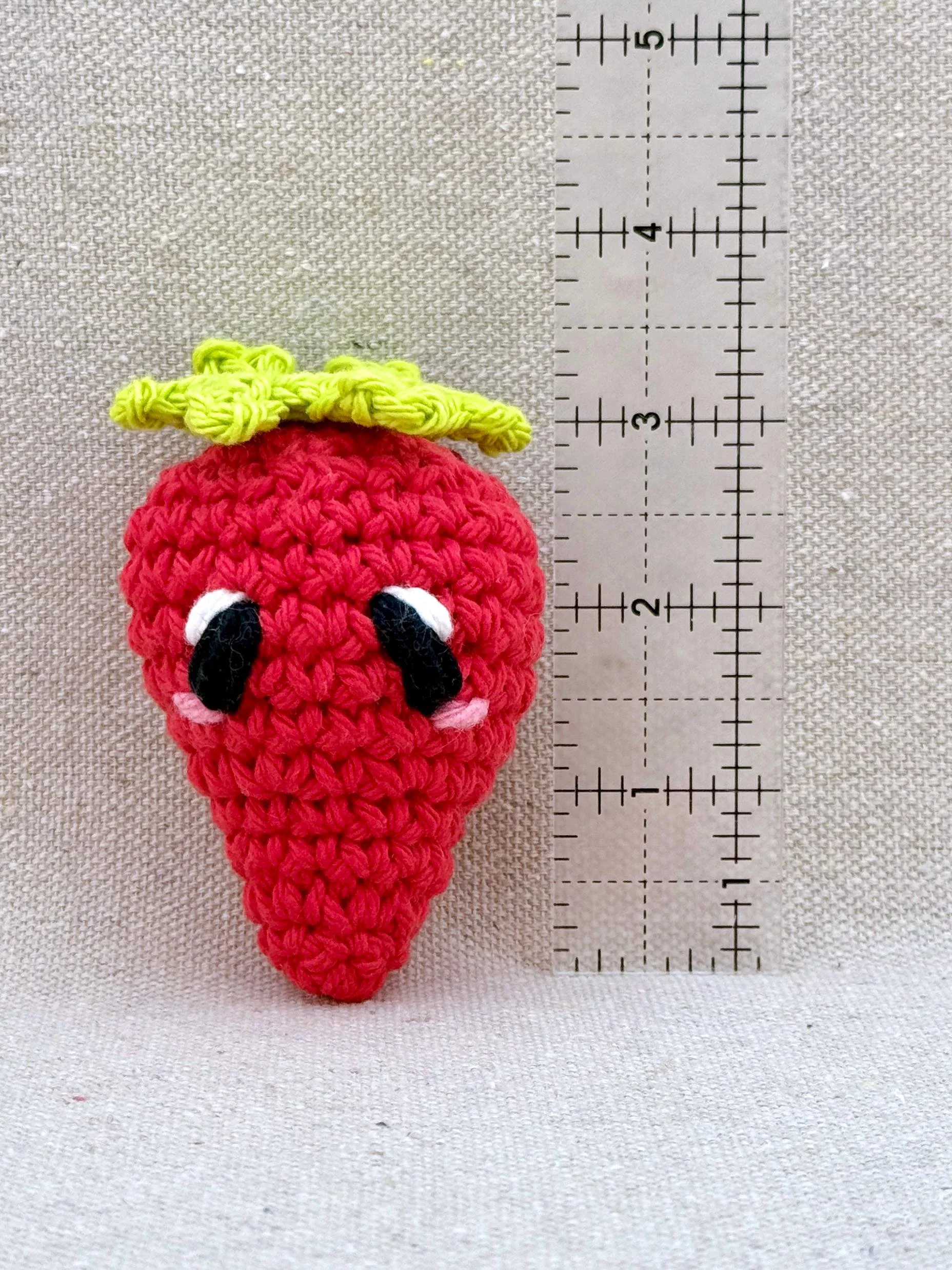 Crochet strawberry measuring 3 inches tall not including leaves (Copy)