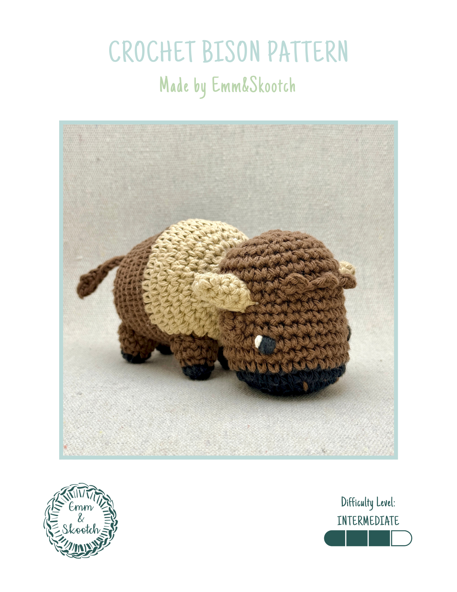 Crochet Bison Plush Pattern - Intermediate (Digital Download)