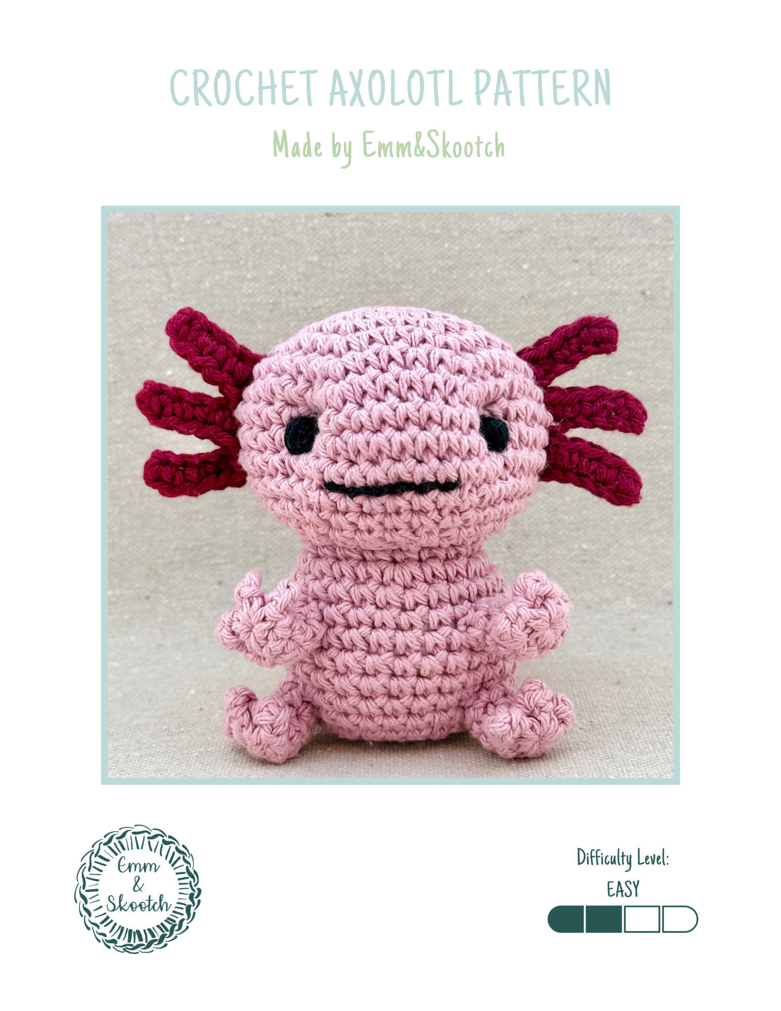 Crochet Axolotl Plush Pattern - Easy (Digital Download)