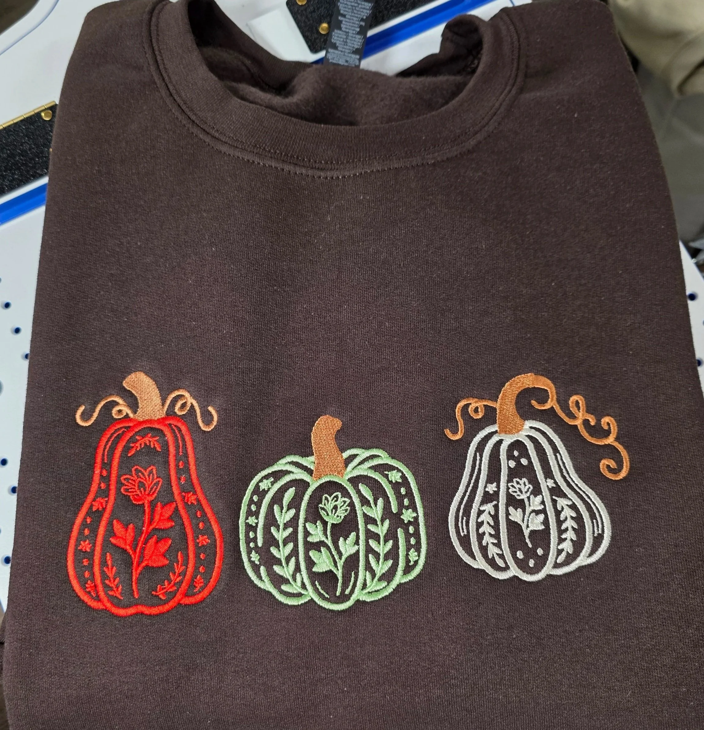 Fall Floral Pumpkins Embroidered Crewneck
