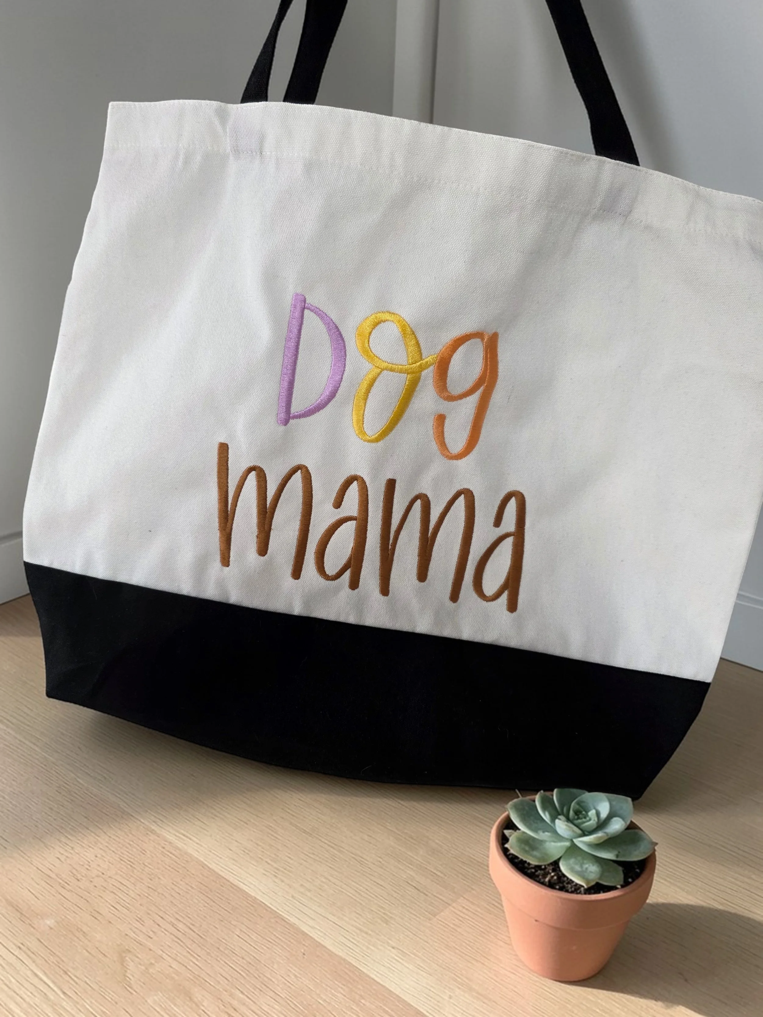 Dog Mama Embroidered Tote Bag