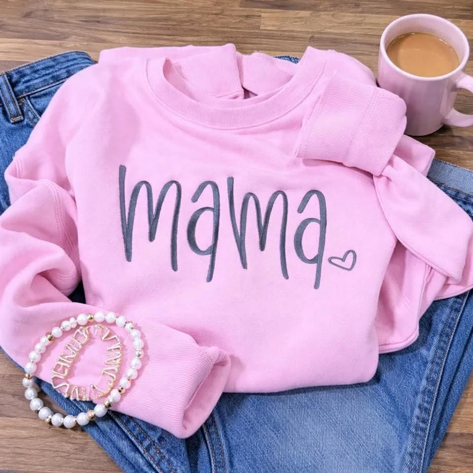 Hand-Drawn Embroidered Mama Sweatshirt