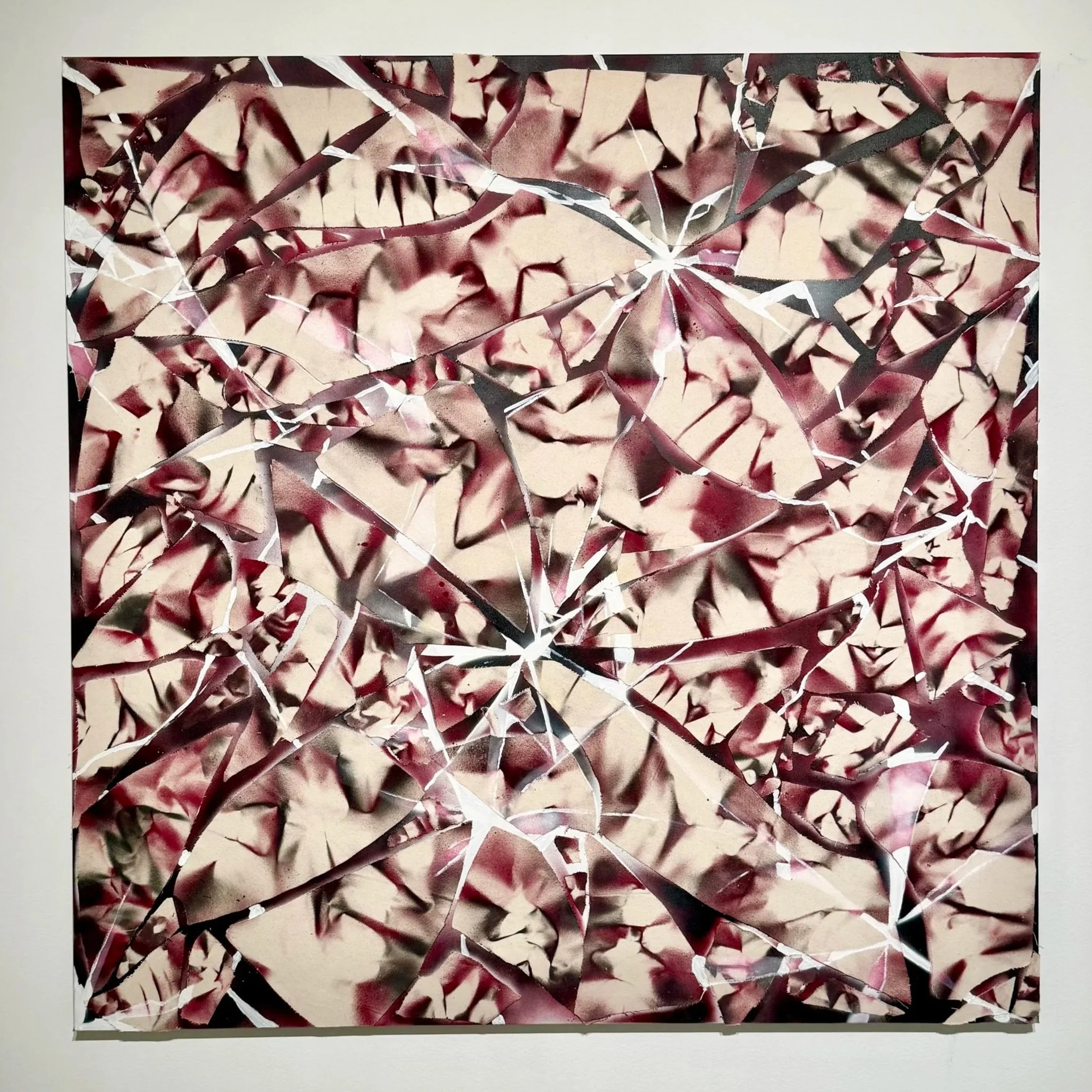 "Reconstruction 2"
48 x 48" canvas,  spray paint, gesso
Second in a series on Fabric materialism- 
Ann-sofie Lehmann's theory of fabric as both object and structure.


