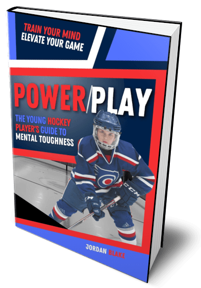 Book cover titled 'Power Play' featuring a young hockey player in uniform on ice.