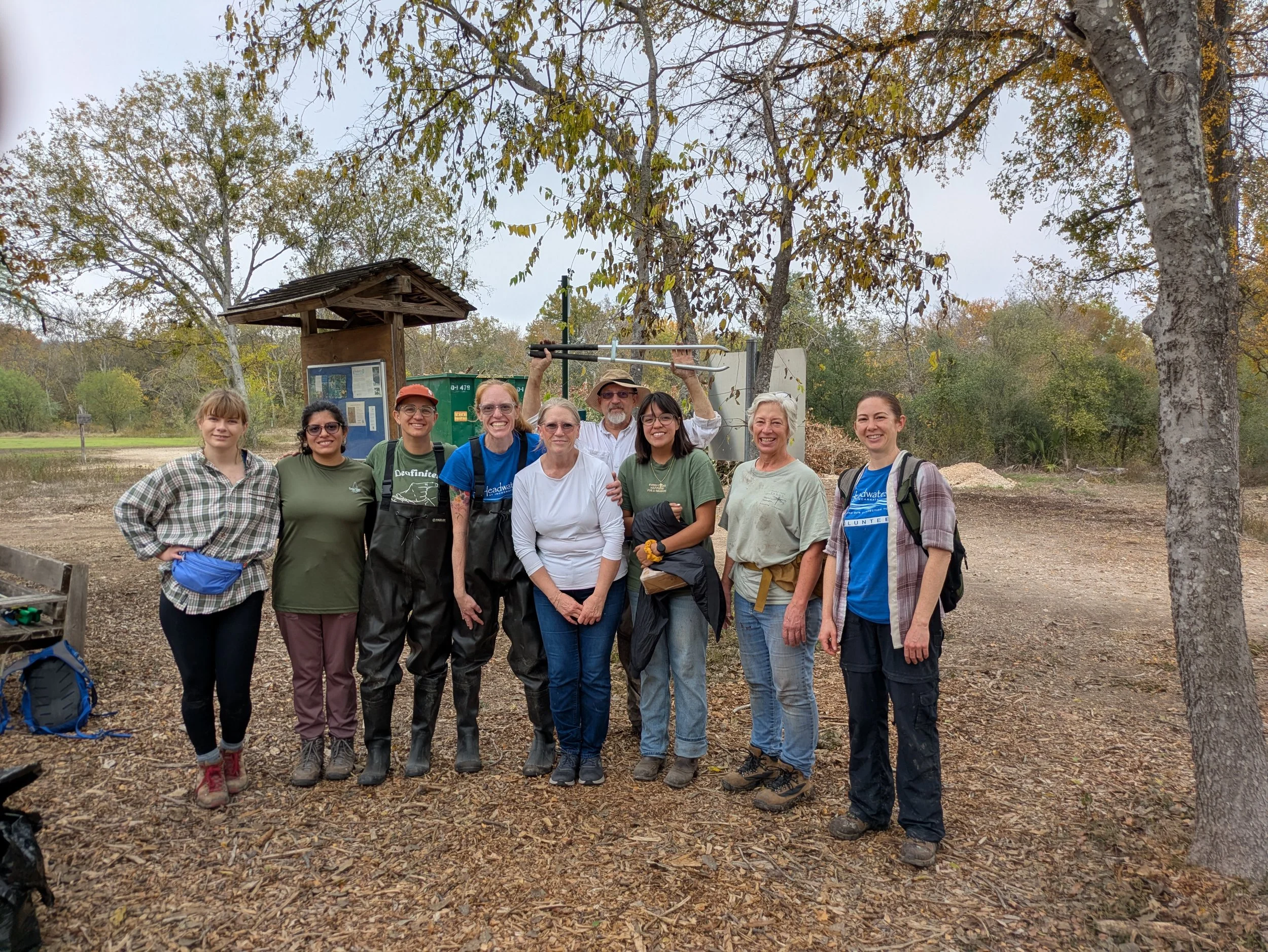 Volunteers at the Headwaters for the San Antonio River cleaning up litter