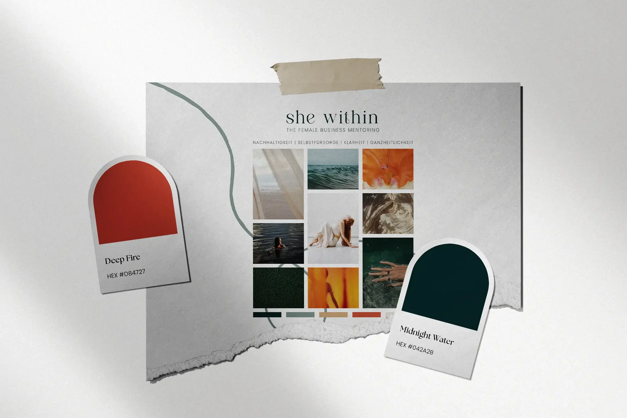 Dieses Brand Identity Design schafft mit einem individuellen Logo, einer harmonischen Farbwelt und einer präzisen Gestaltung einen hochwertigen Markenauftritt für Selbstständige und Dienstleister:innen.