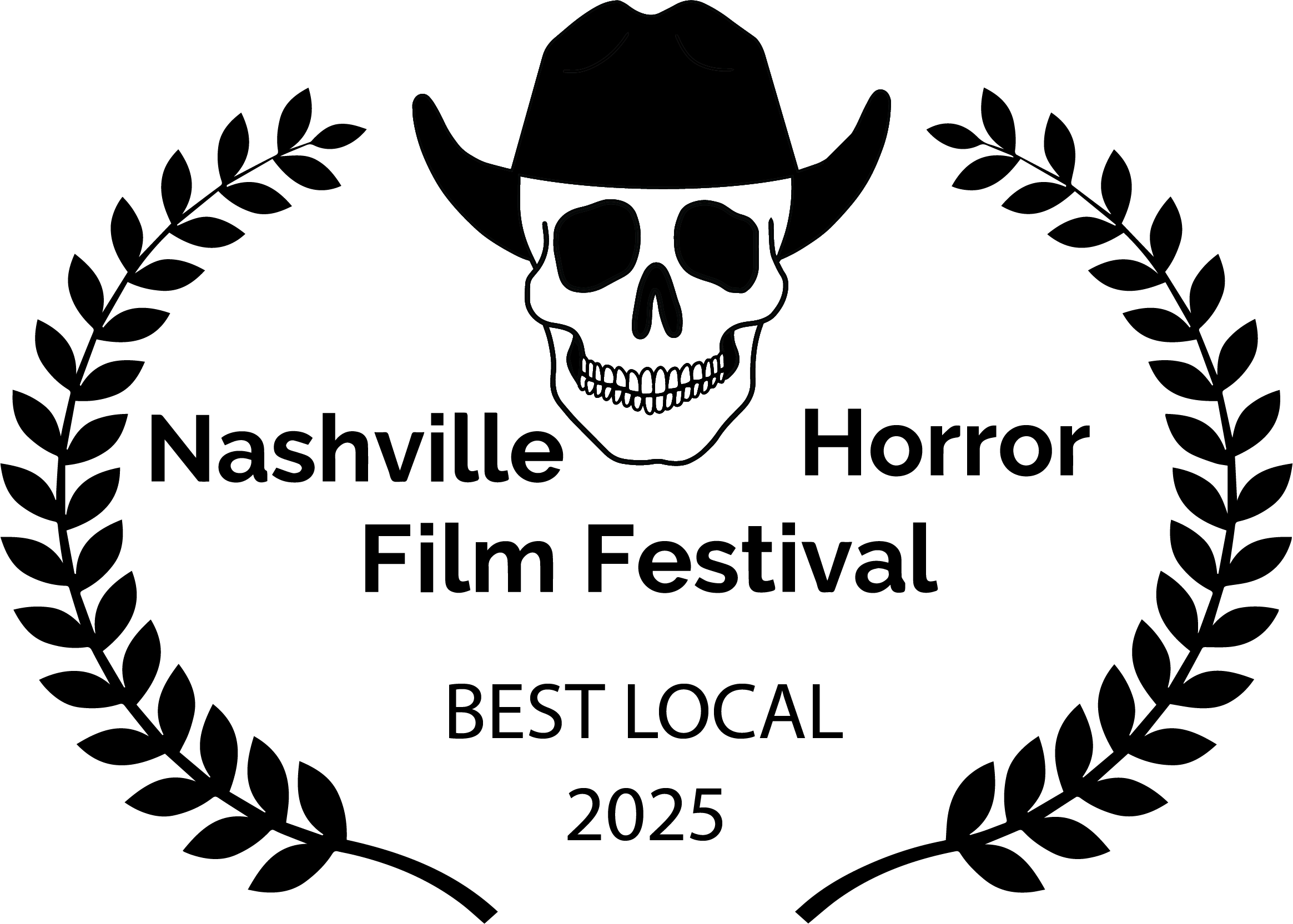 Outline drawing of a skull wearing a cowboy hat, with dark background.