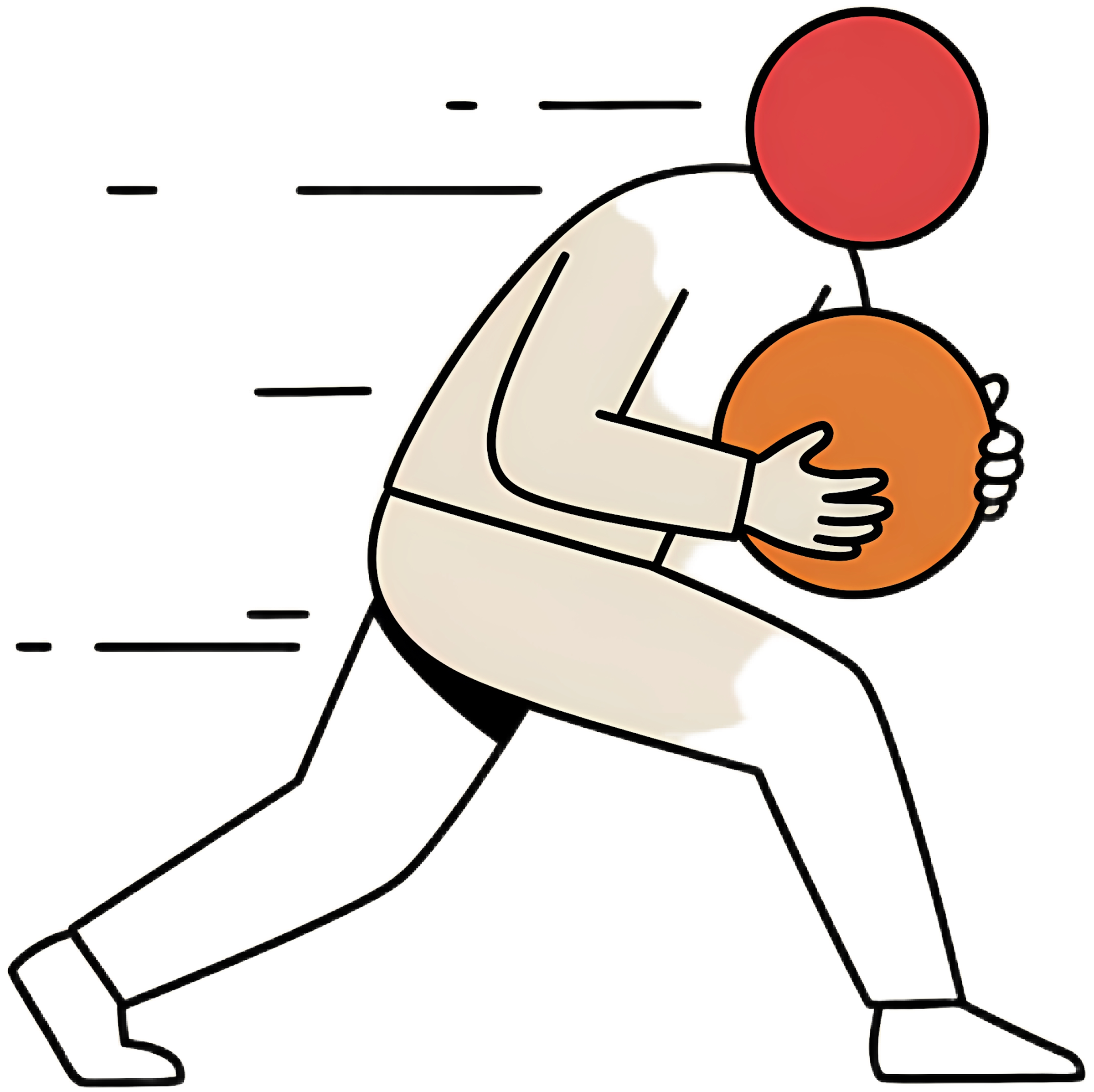 Illustration of a person in a kneeling lunge pose holding a pottery bowl