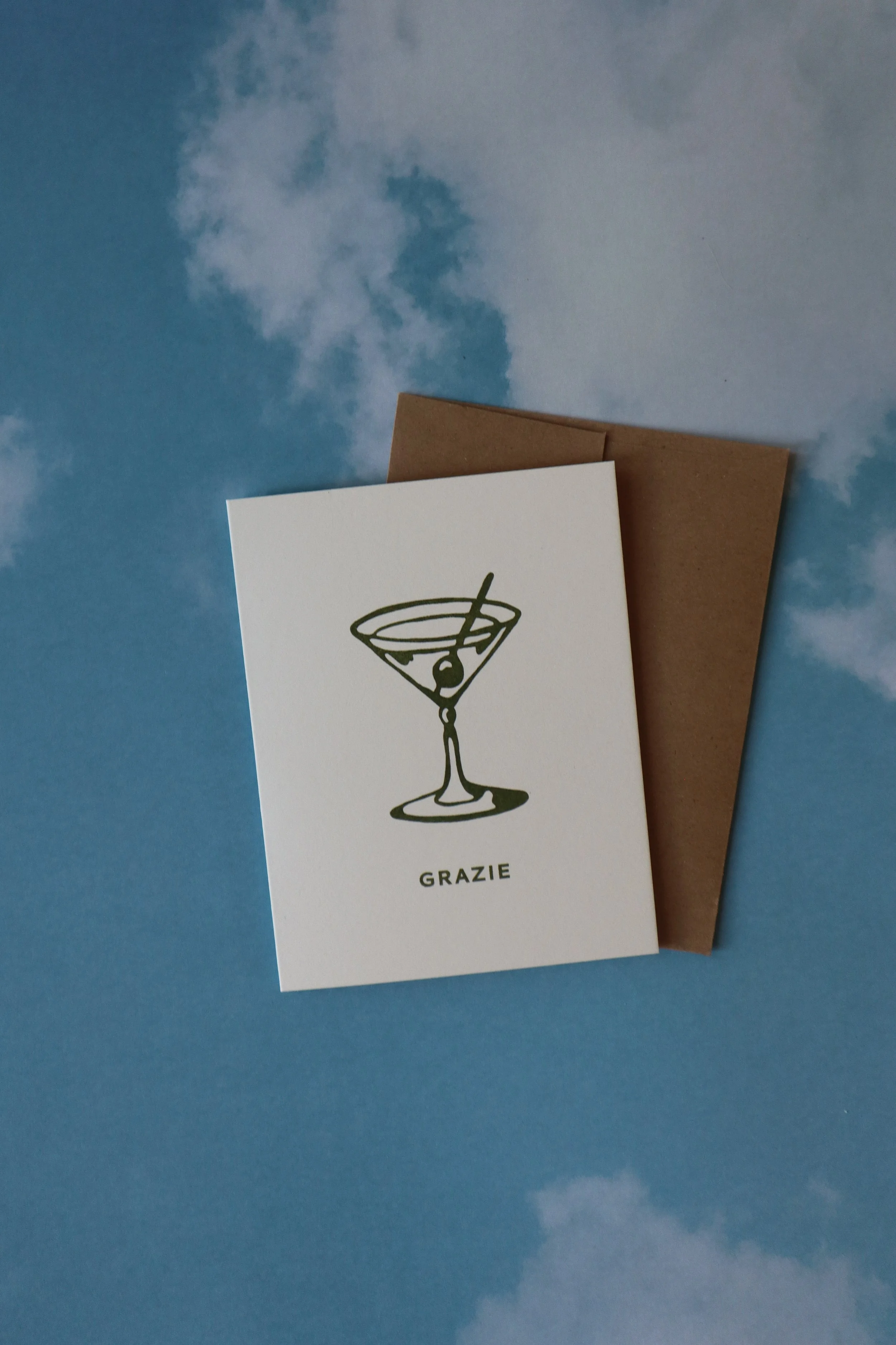 Thermography Thank You Cards: Martini Glass Grazie - Pack of 5