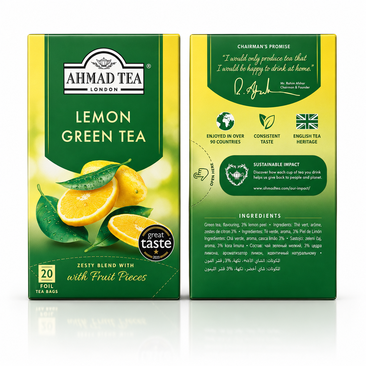 Ahmad Tea Lemon Green Tea Bags – Zesty Citrus Green Tea with Real Lemon Peel