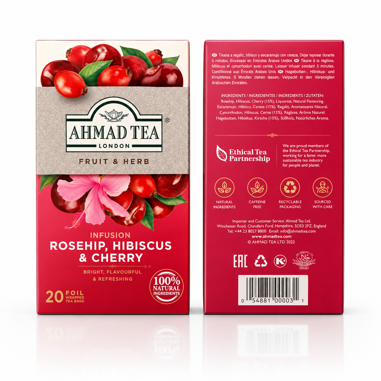 Ahmad Tea Rosehip Hibiscus & Cherry Herbal Tea – Caffeine-Free Fruit & Herb Infusion