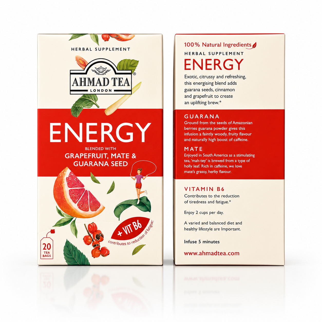 Ahmad Tea Energy Herbal Supplement Tea – Grapefruit, Mate & Guarana Seed