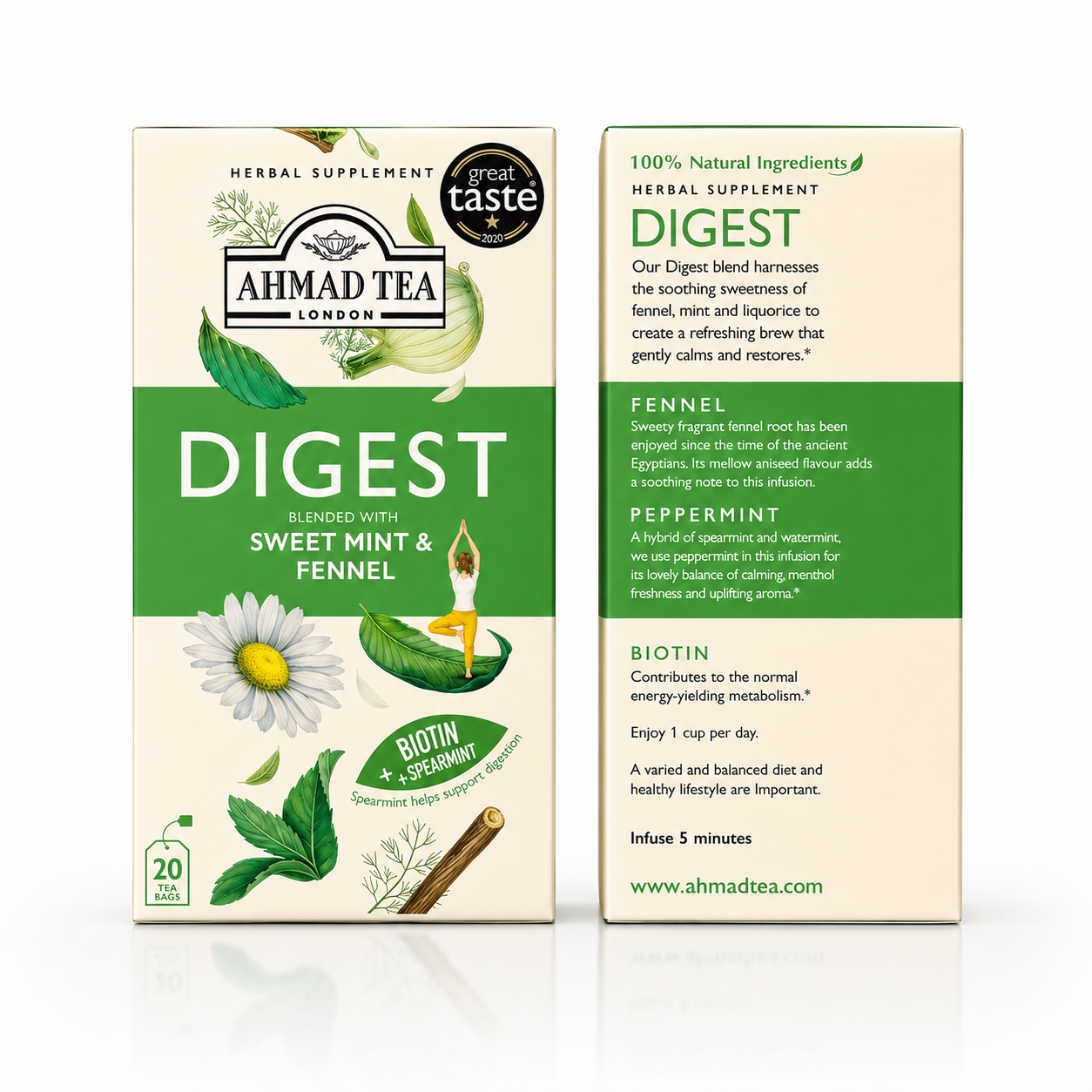 Ahmad Tea Digest Herbal Supplement Tea – Sweet Mint & Fennel Blend with Biotin