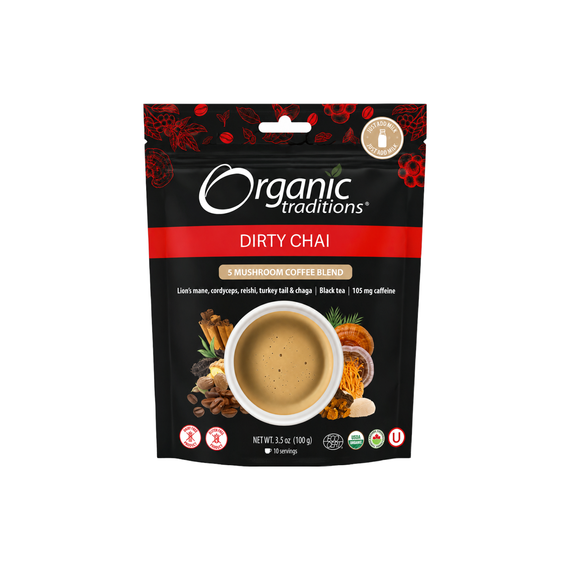 Organic Traditions Dirty Chai - Instant Mushroom Coffee