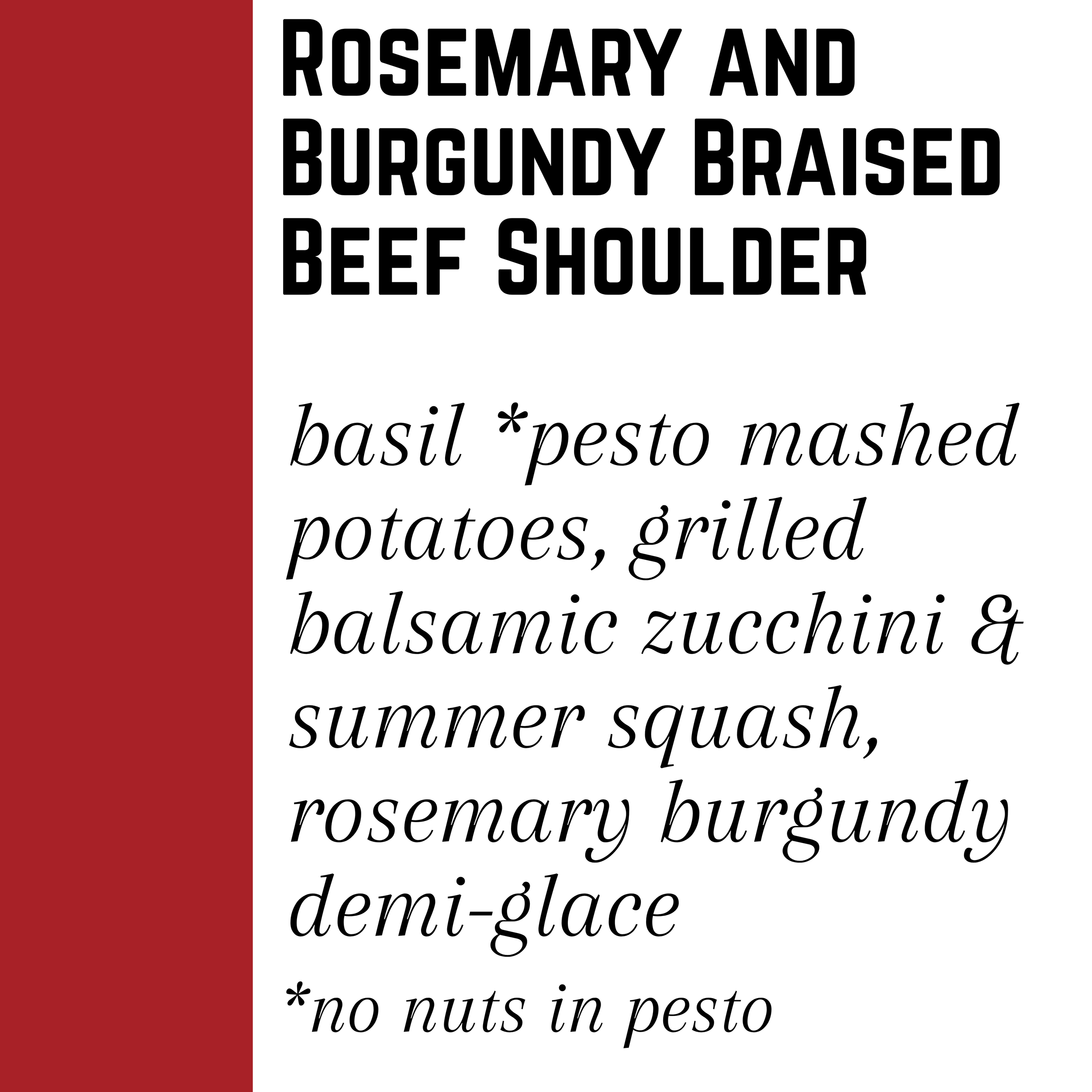 Rosemary and Burgundy Braised Beef Shoulder - Gluten-free - (8/3 Pickup)