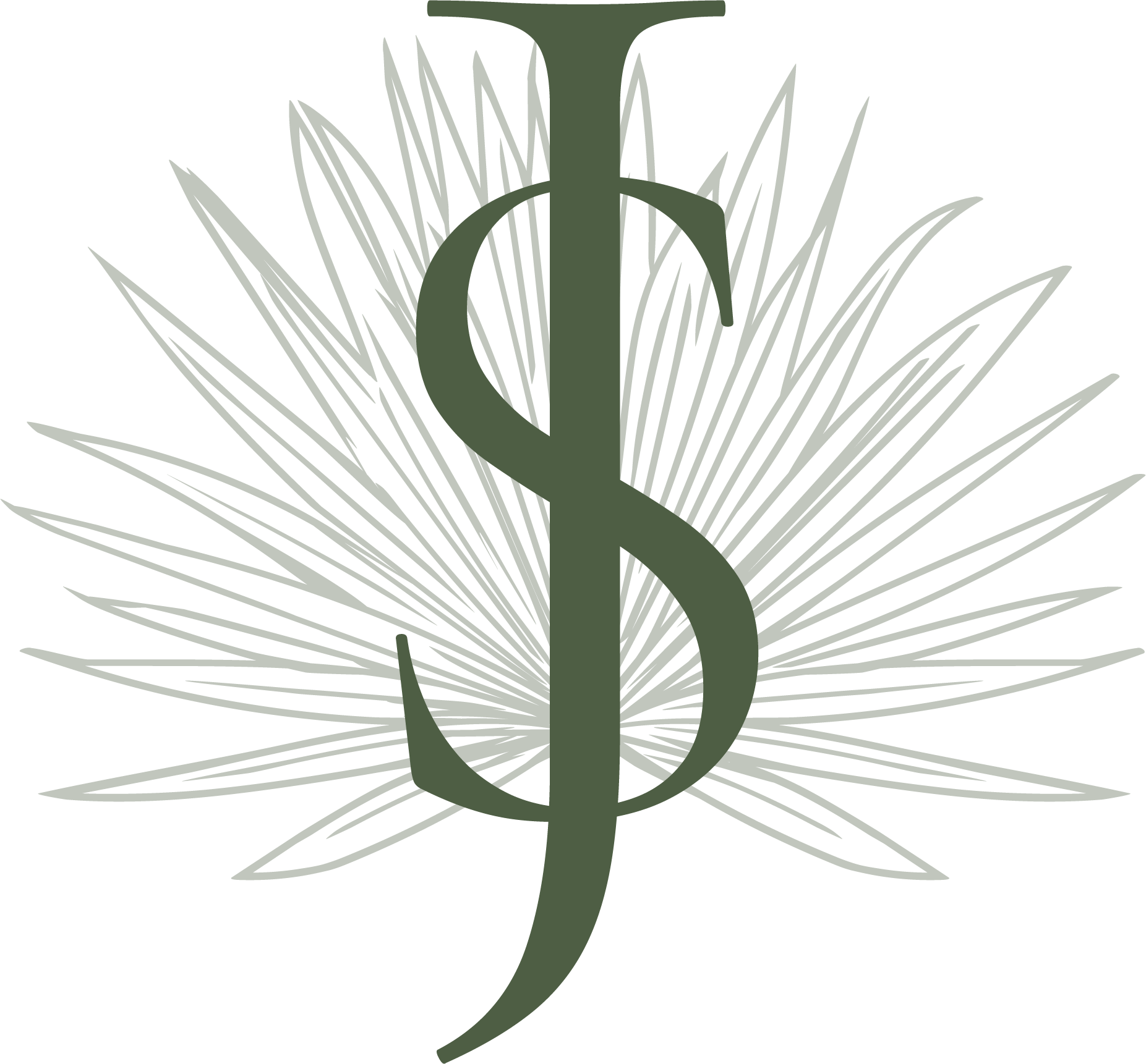 An image of Spa Jardin's innitals "SJ" over  a palm leaf illustration.