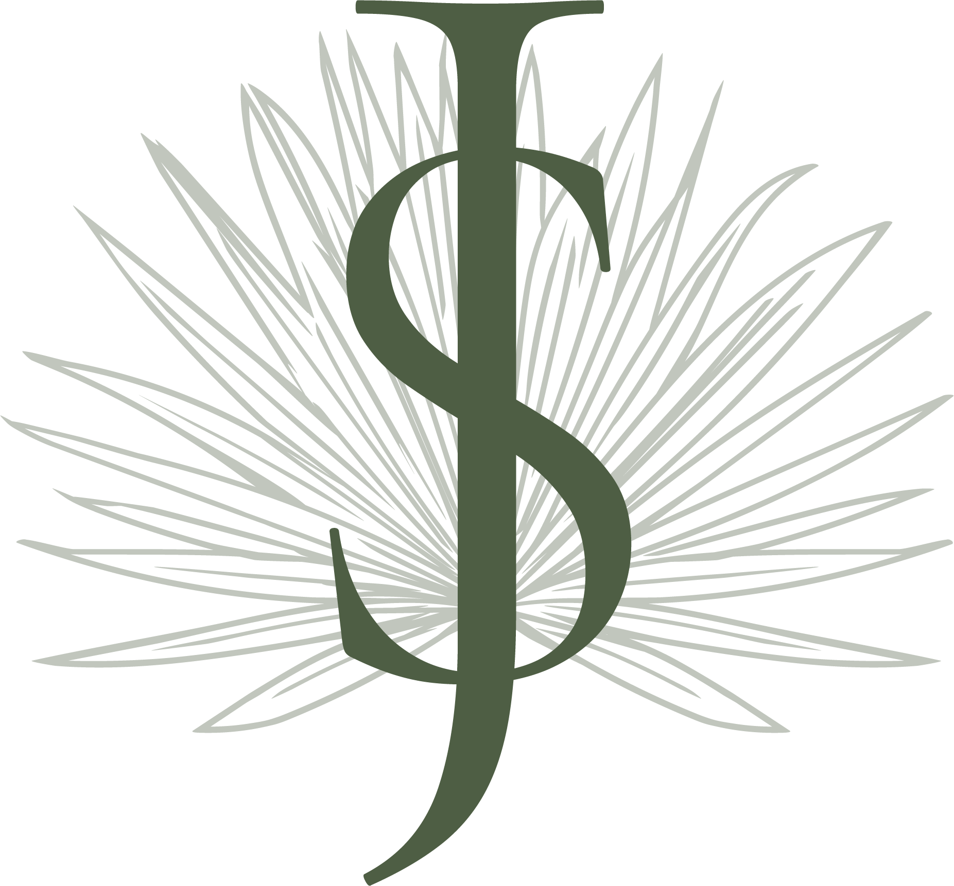 An image of Spa Jardin's innitals "SJ" over  a palm leaf illustration.